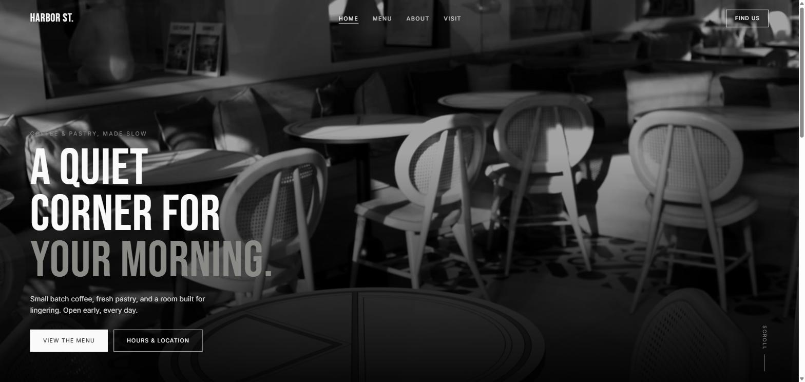 Preview of the Harbor Street Cafe concept site homepage