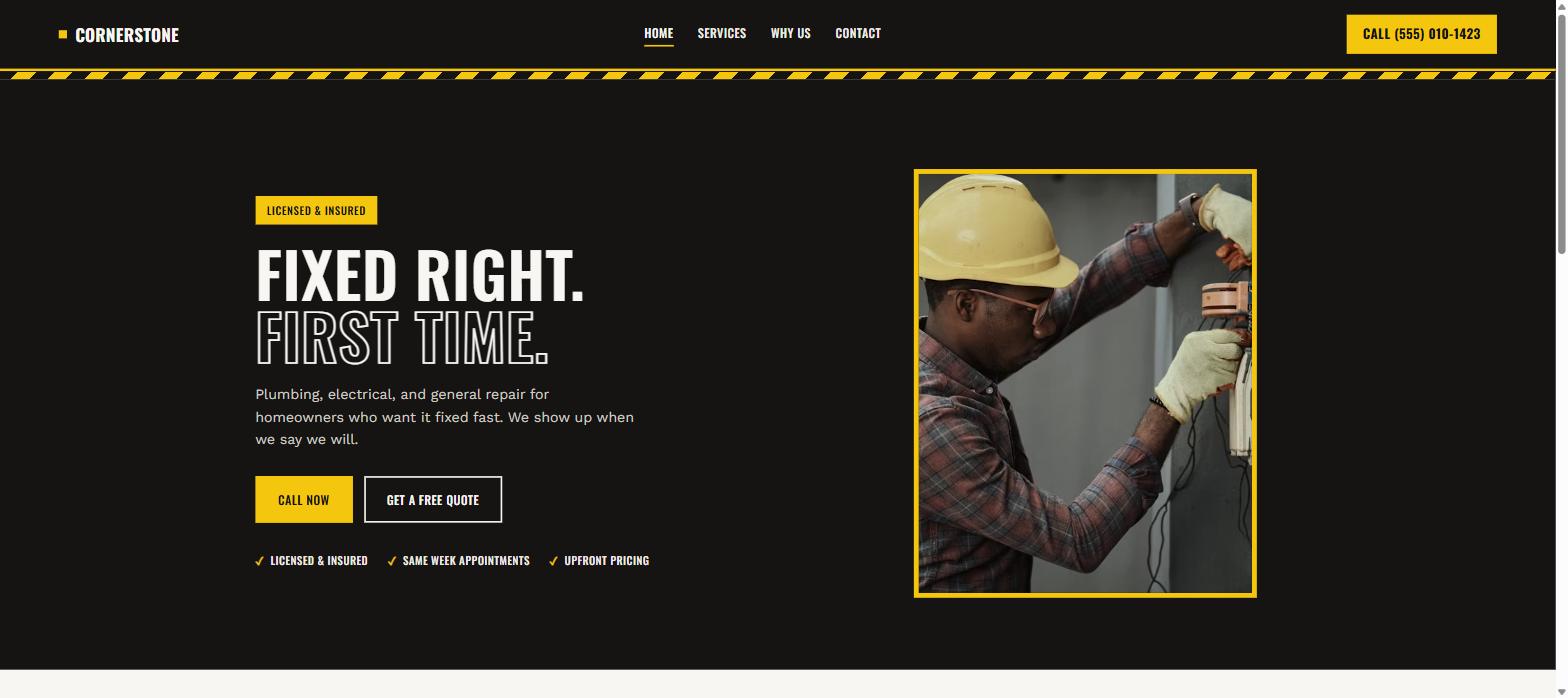 Preview of the Cornerstone Home Services concept site homepage